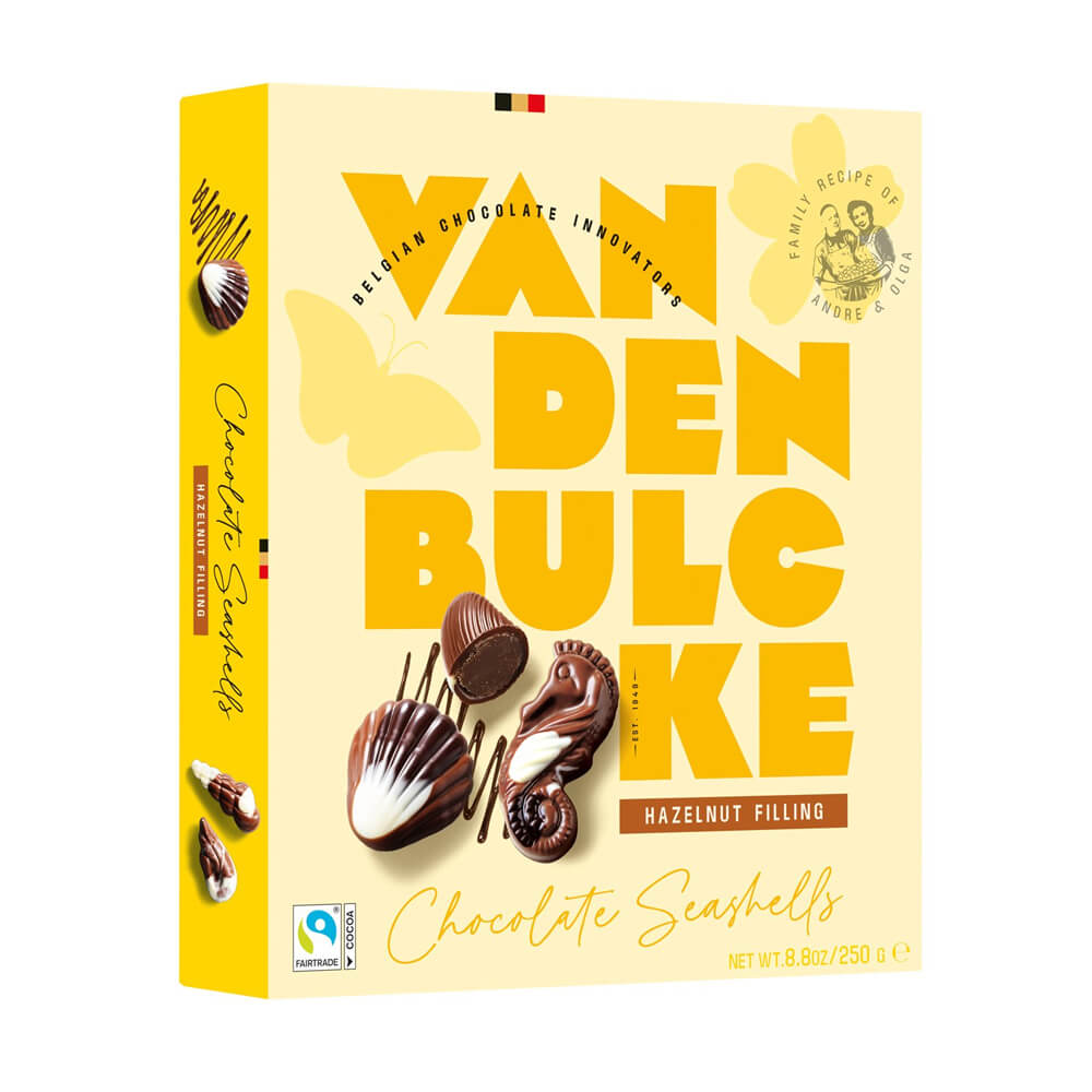 Vanden Buckle Marbled Chocolate Seashells with Hazelnut Filling 250g